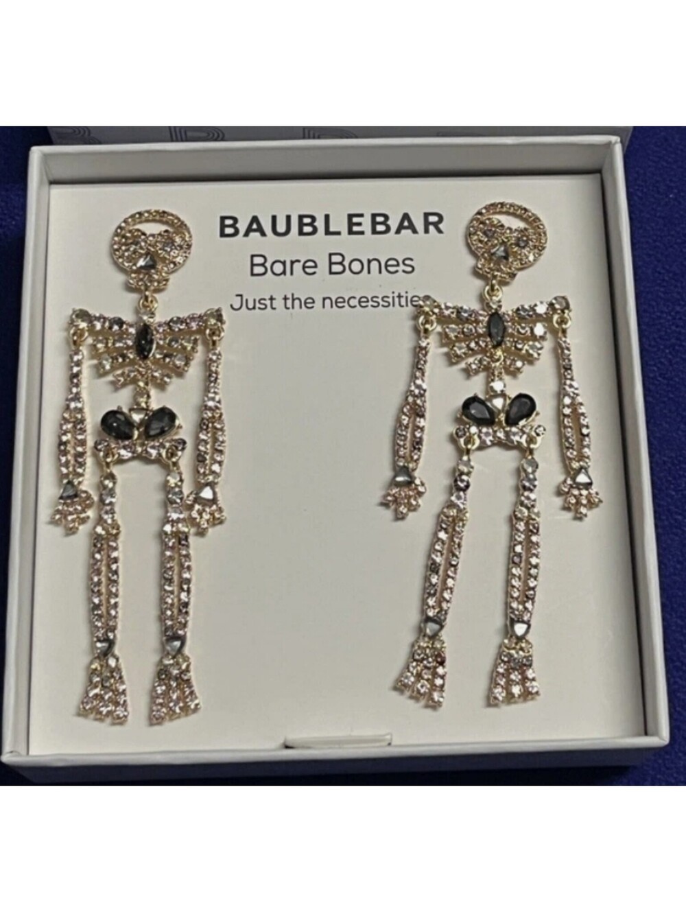 Baublebar Bare Bones Rhinestone Gold Tone Skeleton Halloween Earrings New